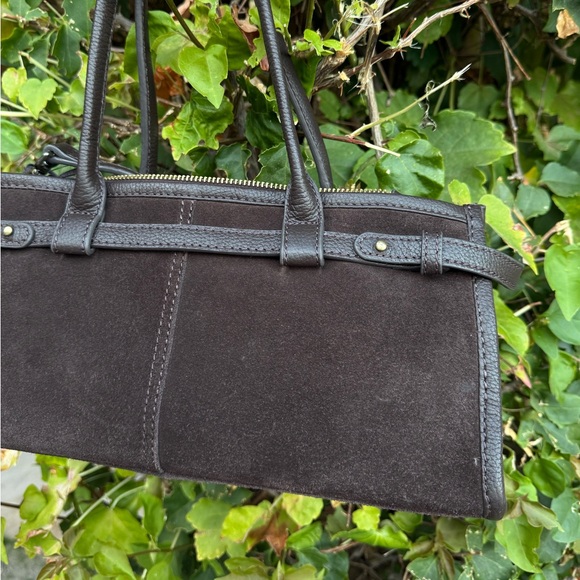 NWT Suede Genuine Leather Chocolate Dark Brown East West Bag Made in India New - Picture 12 of 15